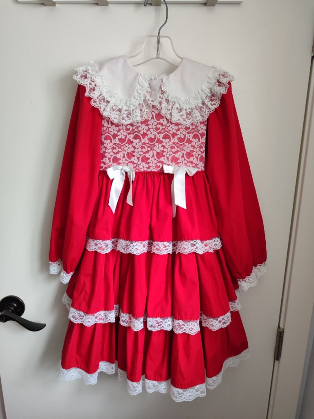 EVC Set of 2: Vintage Girl Red Ruffle Dress white collar + Plush Bunny Toy